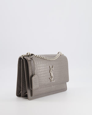 Saint Laurent Grey Crocodile Embossed Leather Sunset Bag with Silver Hardware RRP £2,230