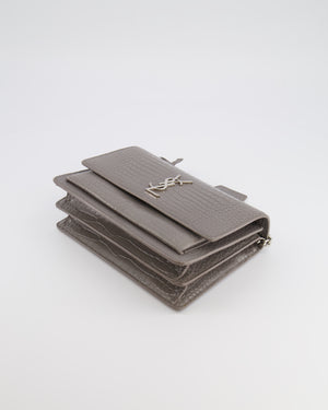 Saint Laurent Grey Crocodile Embossed Leather Sunset Bag with Silver Hardware RRP £2,230