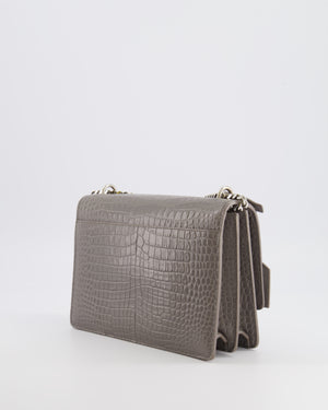 Saint Laurent Grey Crocodile Embossed Leather Sunset Bag with Silver Hardware RRP £2,230