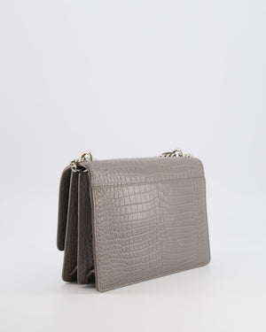 Saint Laurent Grey Crocodile Embossed Leather Sunset Bag with Silver Hardware RRP £2,230