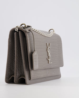 Saint Laurent Grey Crocodile Embossed Leather Sunset Bag with Silver Hardware RRP £2,230