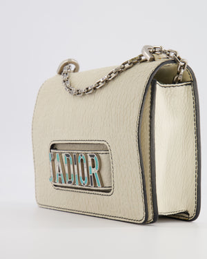 Christian Dior White Pebbled Leather J'Adior Flap Bag with Turquoise and White Logo, Silver Hardware