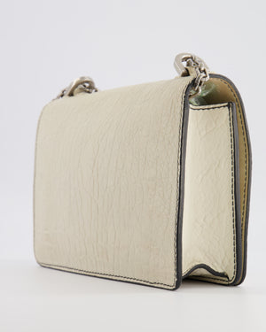 Christian Dior White Pebbled Leather J'Adior Flap Bag with Turquoise and White Logo, Silver Hardware