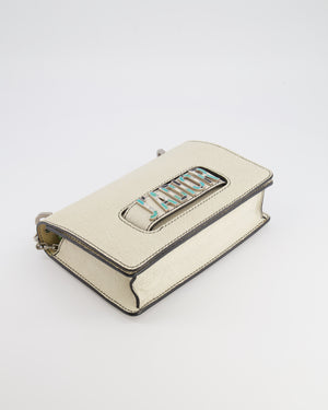 Christian Dior White Pebbled Leather J'Adior Flap Bag with Turquoise and White Logo, Silver Hardware