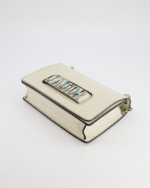Christian Dior White Pebbled Leather J'Adior Flap Bag with Turquoise and White Logo, Silver Hardware