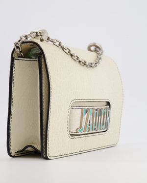 Christian Dior White Pebbled Leather J'Adior Flap Bag with Turquoise and White Logo, Silver Hardware