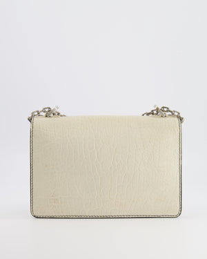 Christian Dior White Pebbled Leather J'Adior Flap Bag with Turquoise and White Logo, Silver Hardware