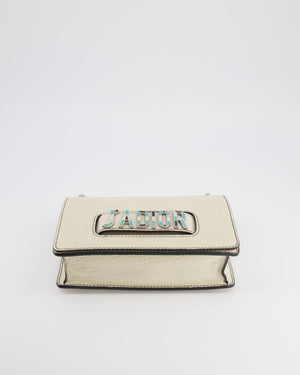 Christian Dior White Pebbled Leather J'Adior Flap Bag with Turquoise and White Logo, Silver Hardware