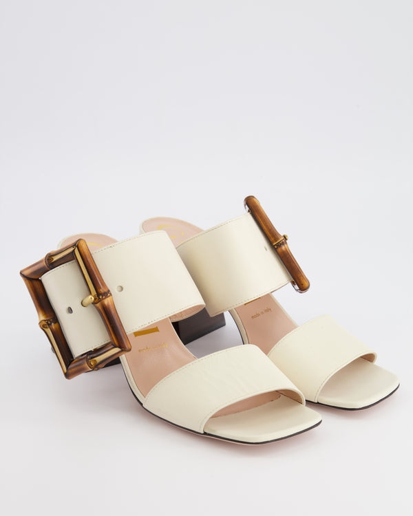 Gucci Cream Leather Bamboo Buckle Slide Heeled Sandals Size EU 38