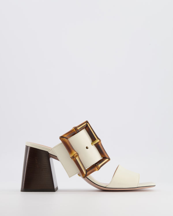Gucci Cream Leather Bamboo Buckle Slide Heeled Sandals Size EU 38