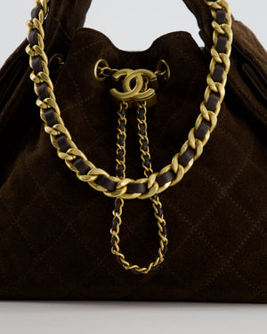 *RARE* Chanel Suede Brown Small 25 Handbag with Antique Gold Hardware