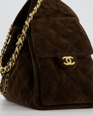 *RARE* Chanel Suede Brown Small 25 Handbag with Antique Gold Hardware