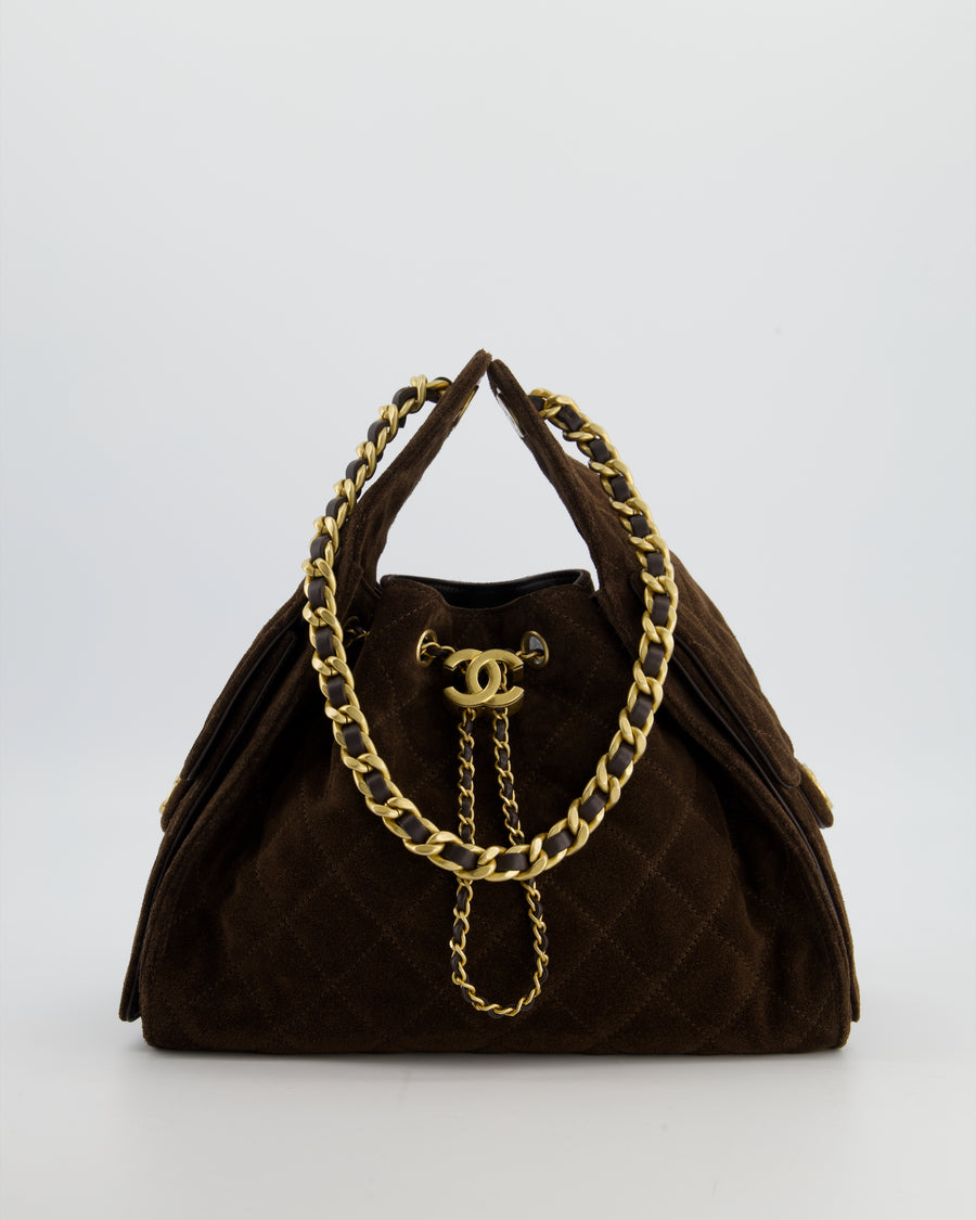 *RARE* Chanel Suede Brown Small 25 Handbag with Antique Gold Hardware
