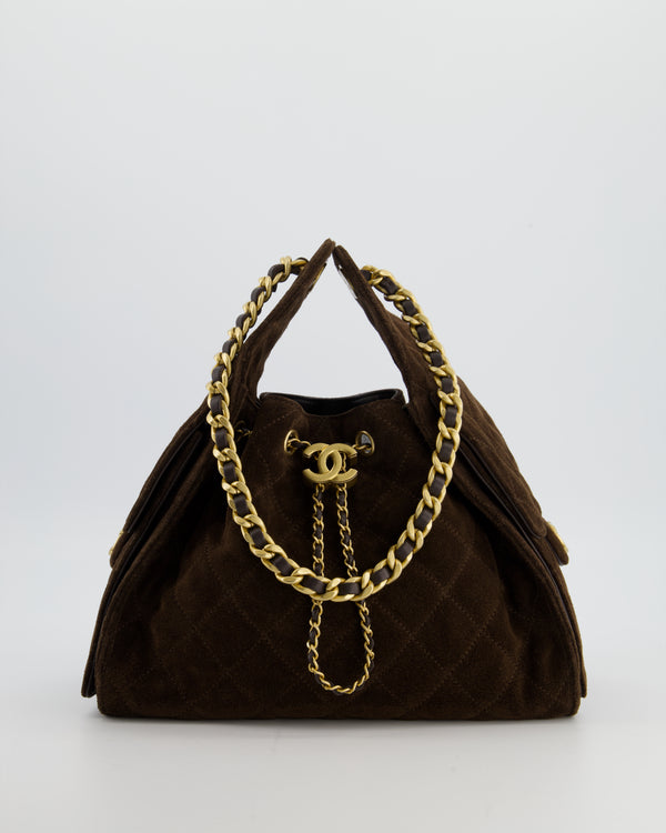 *RARE* Chanel Suede Brown Small 25 Handbag with Antique Gold Hardware
