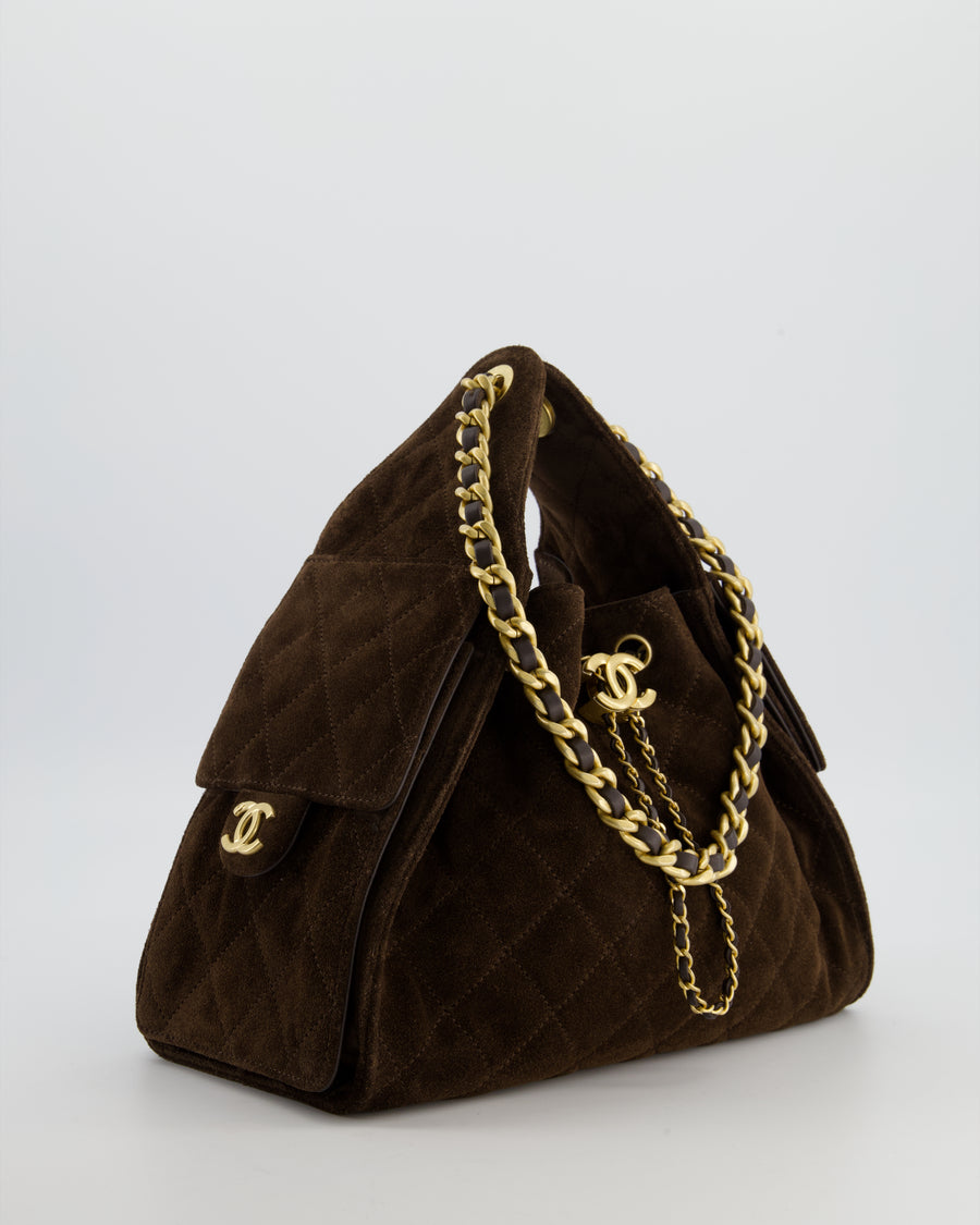 *RARE* Chanel Suede Brown Small 25 Handbag with Antique Gold Hardware