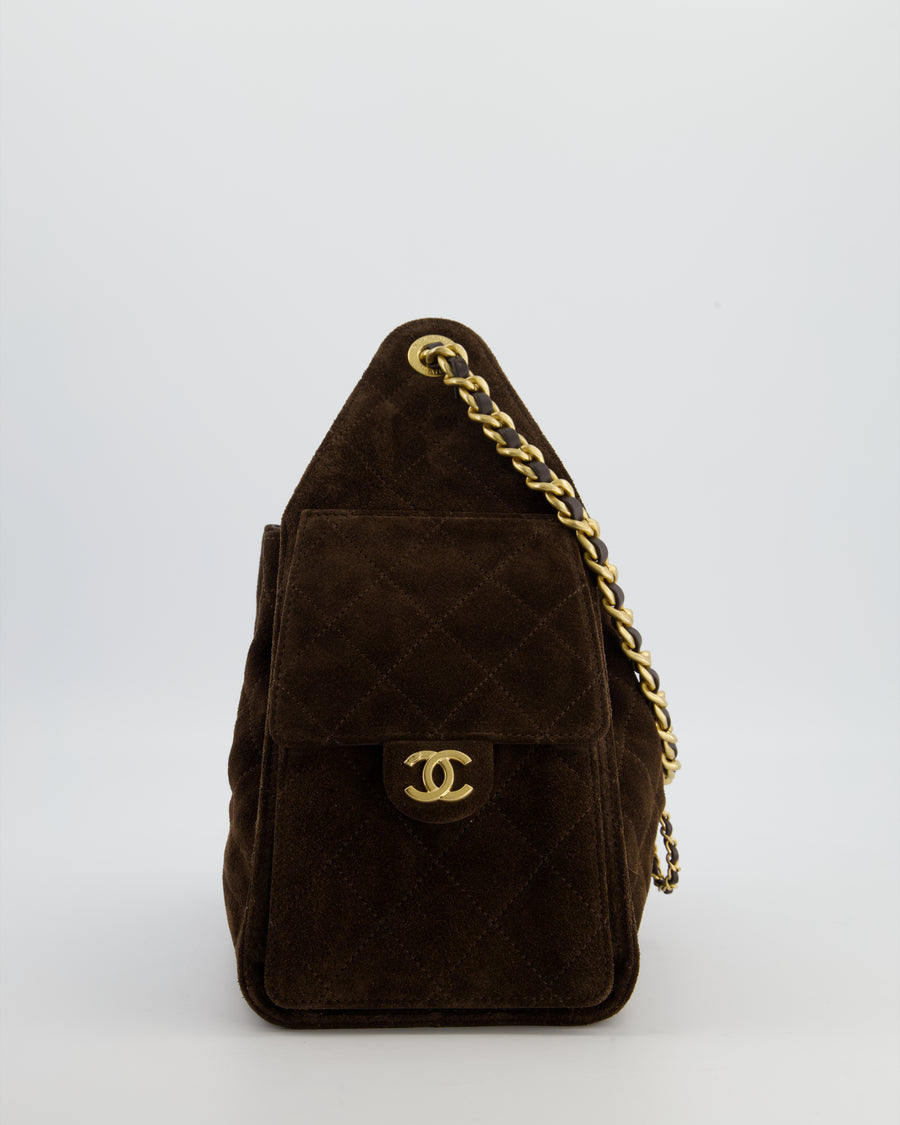 *RARE* Chanel Suede Brown Small 25 Handbag with Antique Gold Hardware