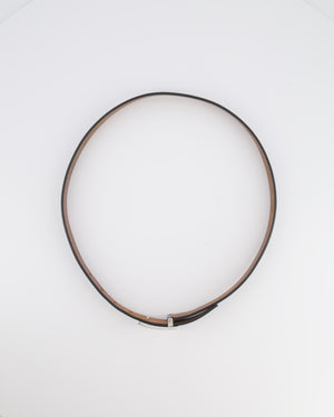 Louis Vuitton Black Leather Travelling Requisites Belt with Silver Engraved Logo Plate 100cm