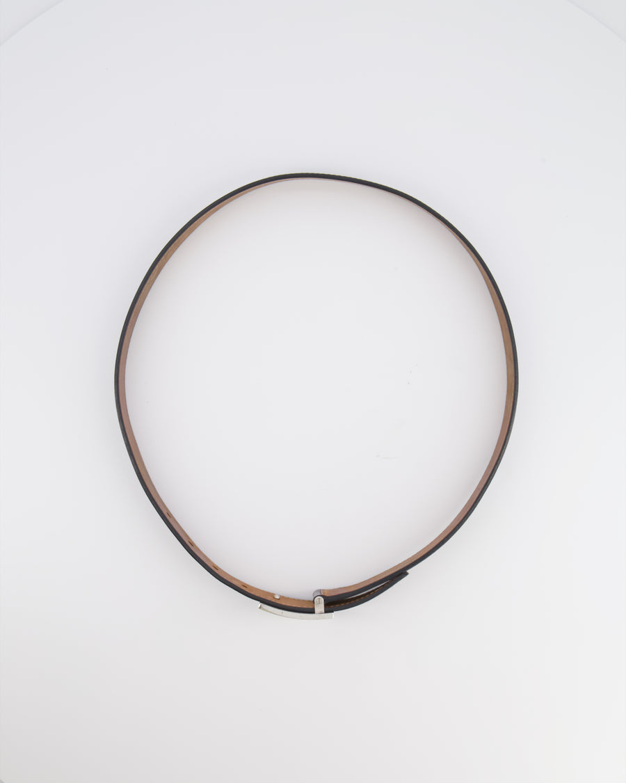 Louis Vuitton Black Leather Travelling Requisites Belt with Silver Engraved Logo Plate 100cm