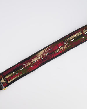 Christian Dior Red, Black and Beige Embroidered Canvas Bag Strap with Silver Studs and Gold Clasps