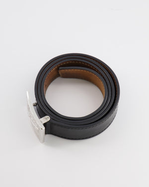 Louis Vuitton Black Leather Travelling Requisites Belt with Silver Engraved Logo Plate 100cm