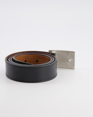 Louis Vuitton Black Leather Travelling Requisites Belt with Silver Engraved Logo Plate 100cm