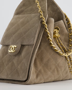 *RARE* Chanel Suede Taupe Small 25 Handbag with Antique Gold Hardware