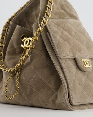 *RARE* Chanel Suede Taupe Small 25 Handbag with Antique Gold Hardware