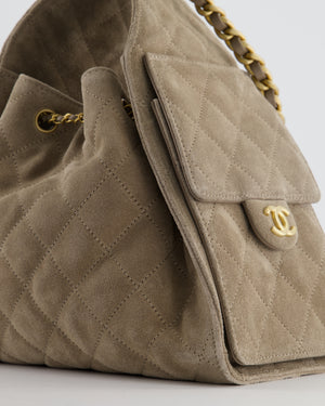 *RARE* Chanel Suede Taupe Small 25 Handbag with Antique Gold Hardware
