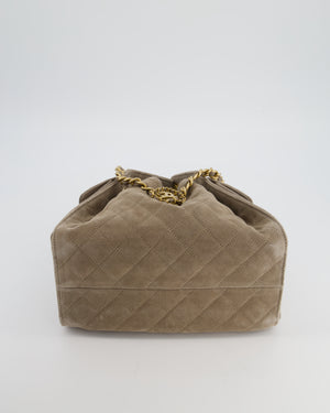 *RARE* Chanel Suede Taupe Small 25 Handbag with Antique Gold Hardware