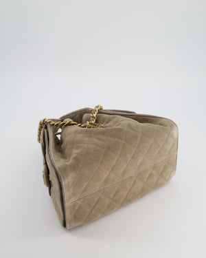 *RARE* Chanel Suede Taupe Small 25 Handbag with Antique Gold Hardware