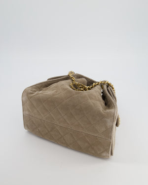 *RARE* Chanel Suede Taupe Small 25 Handbag with Antique Gold Hardware