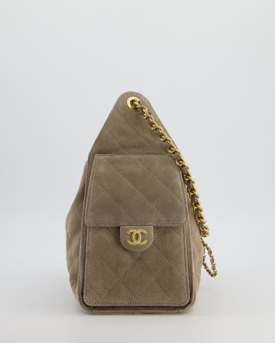 *RARE* Chanel Suede Taupe Small 25 Handbag with Antique Gold Hardware
