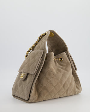 *RARE* Chanel Suede Taupe Small 25 Handbag with Antique Gold Hardware