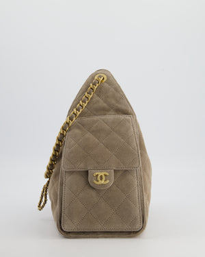 *RARE* Chanel Suede Taupe Small 25 Handbag with Antique Gold Hardware