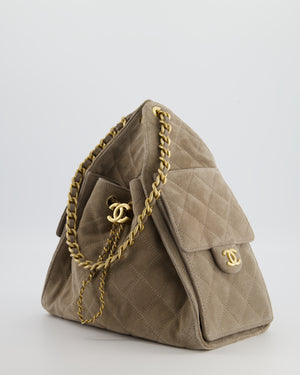*RARE* Chanel Suede Taupe Small 25 Handbag with Antique Gold Hardware