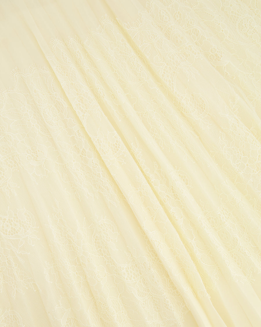 Ermanno Scervino Cream Pleated Maxi Skirt with Lace Details and Navy Logo Waistband Size IT 44 (UK 12)