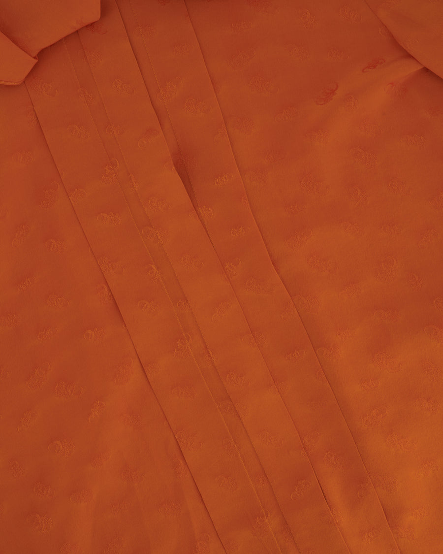 Chloe Orange Silk Printed Shirt with Neck-Tie Detail Size FR 34 (UK 6)