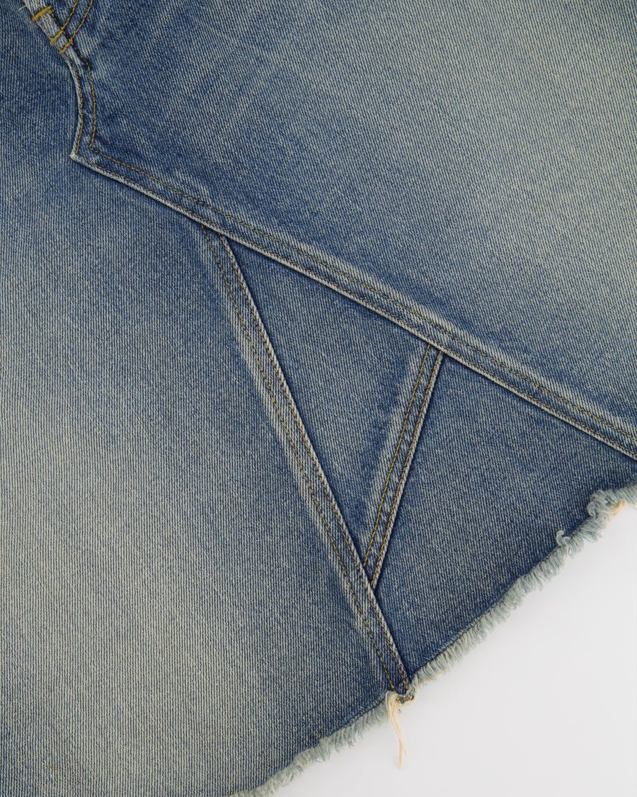 Saint Laurent Denim Mini Skirt with Asymmetric Stitch Details Size 26 (UK 8)
