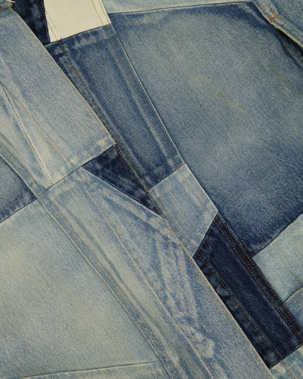 Saint Laurent Blue Denim Patchwork Sleeveless Jacket with Frayed Hem Detail Size XS (UK 6)