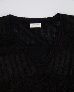 Saint Laurent Black Shimmery Panelled V Neck Jumper Size S (UK 8)