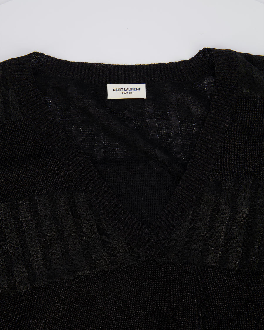 Saint Laurent Black Shimmery Panelled V Neck Jumper Size S (UK 8)