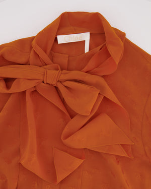 Chloe Orange Silk Printed Shirt with Neck-Tie Detail Size FR 34 (UK 6)