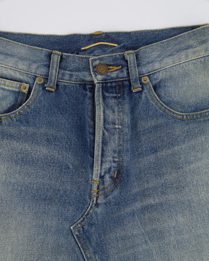 Saint Laurent Denim Mini Skirt with Asymmetric Stitch Details Size 26 (UK 8)