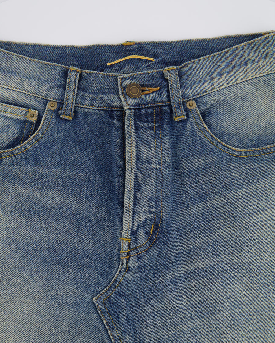 Saint Laurent Denim Mini Skirt with Asymmetric Stitch Details Size 26 (UK 8)