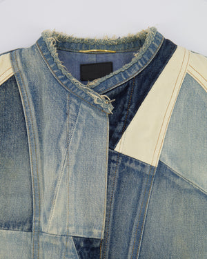 Saint Laurent Blue Denim Patchwork Sleeveless Jacket with Frayed Hem Detail Size XS (UK 6)