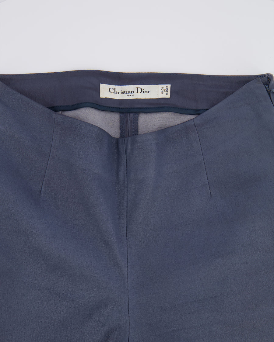 Christian Dior Blue Lambskin Leather Trousers with Side Zipper Details Size FR 36 (UK 8)
