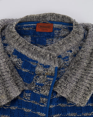 Missoni Blue and Grey Wool Long Knitted Short Sleeved Cardigan Size IT 42 (UK 10)