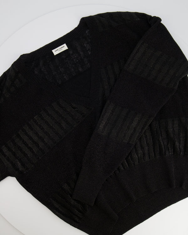 Saint Laurent Black Shimmery Panelled V Neck Jumper Size S (UK 8)