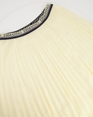 Ermanno Scervino Cream Pleated Maxi Skirt with Lace Details and Navy Logo Waistband Size IT 44 (UK 12)