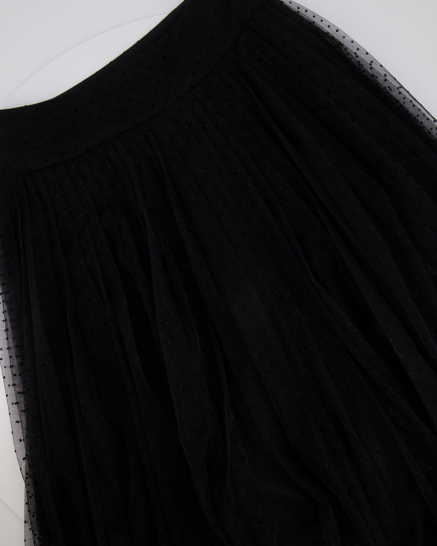 Christian Dior Black Tulle Polkadot Pleated Maxi Skirt Size FR 38 (UK 10)